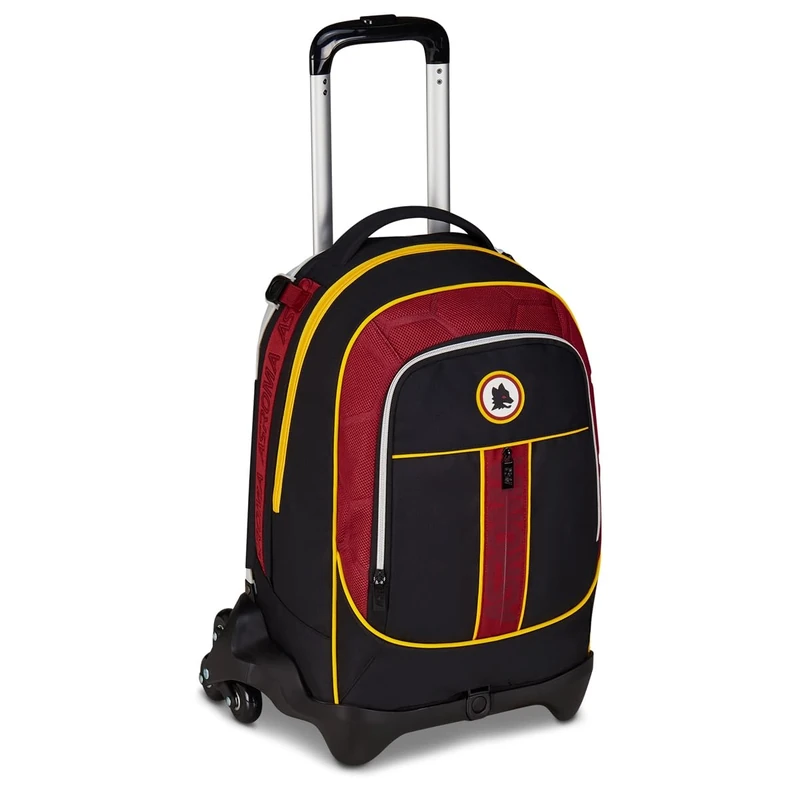 Seven AS Roma Jack 3 Wheels School Trolley Black Backpack with Removable Trolley 33 Litres for Elementary and Middle School, Children, Football, Black, Taglia unica, Casual