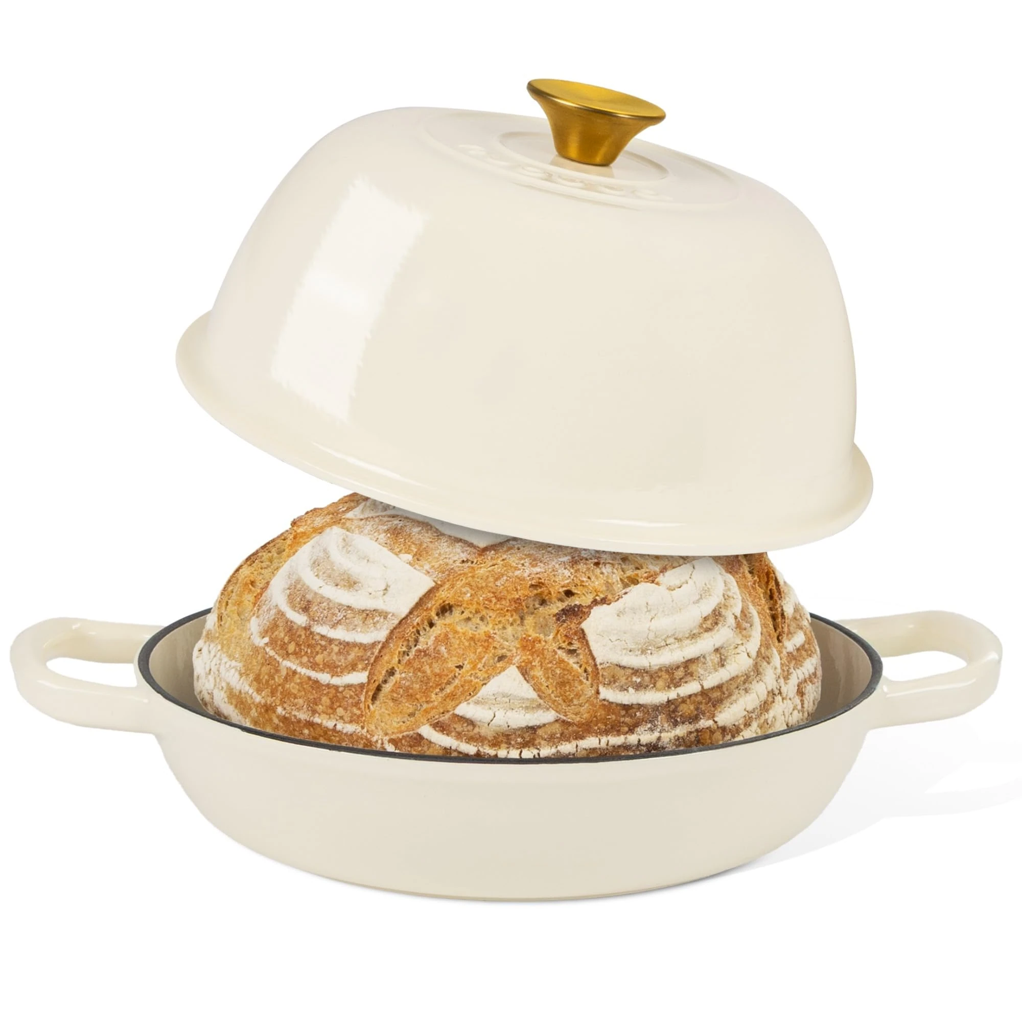 Enamelled Cast Iron Dutch Oven Pot – Dutch Oven For Sourdough Bread Baking – Cast Iron Bread Pot – cream, 6 Quarts, 26cm – by Nuovva