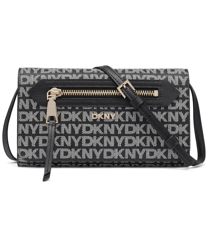 DKNY Women's Bryant AVE Wallet Crossbody Bag, Black and Black Logo