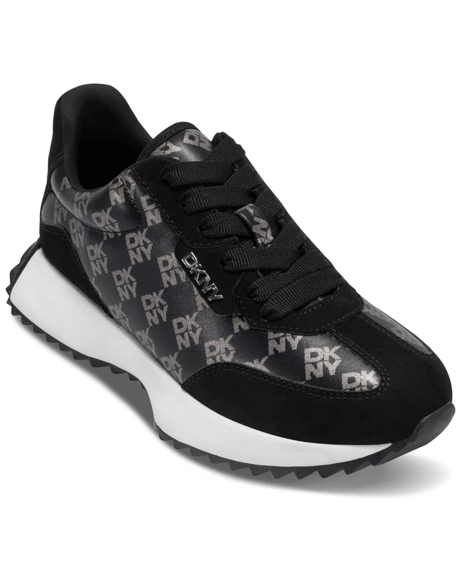 DKNY Women's Naples Lace Up Trainers, Black and Nickel, 7.5 UK