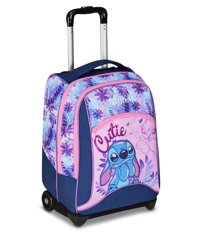 Seven Big Trolley Lilo & Stitch Fixed School, Purple, 2 in 1, Double Use, Trolley and Backpack, Elementary School, Girl, purple, Taglia unica, Casual