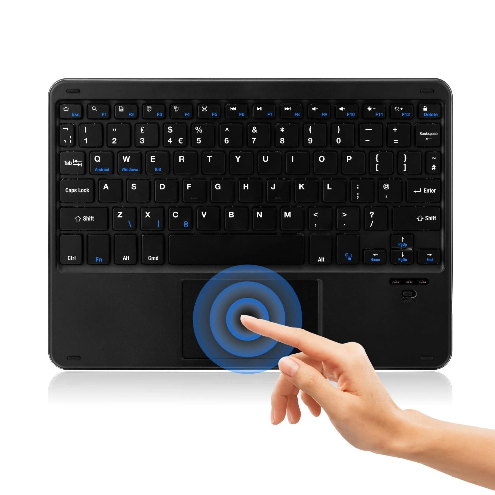 MAYPHY Wireless Mini Keyboard with Touchpad, Portable Bluetooth Keyboard, Rechargeable Keyboards for iPad, Tablets, Laptops, Silent Keys & Compact Design, UK Layout, Black