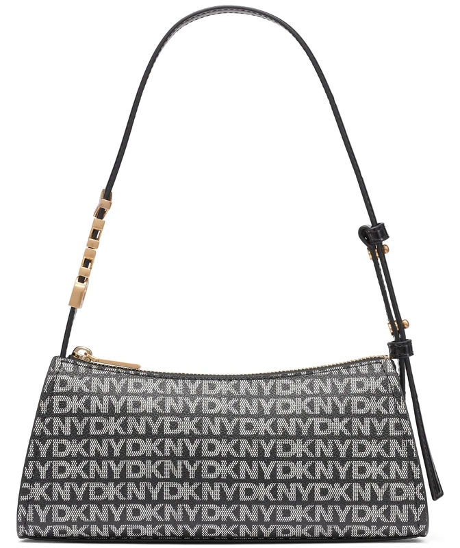 DKNY Women Avril Top Zip Shoulder Bag, Black and Black Logo, Small