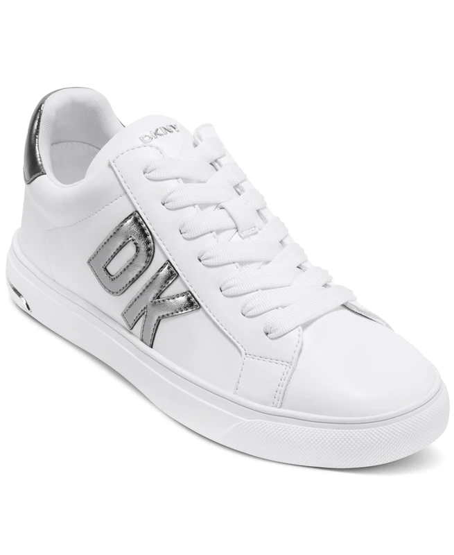 DKNY Women's Abeni-Lace Up Trainers, White and Nickel, 42.5 EU