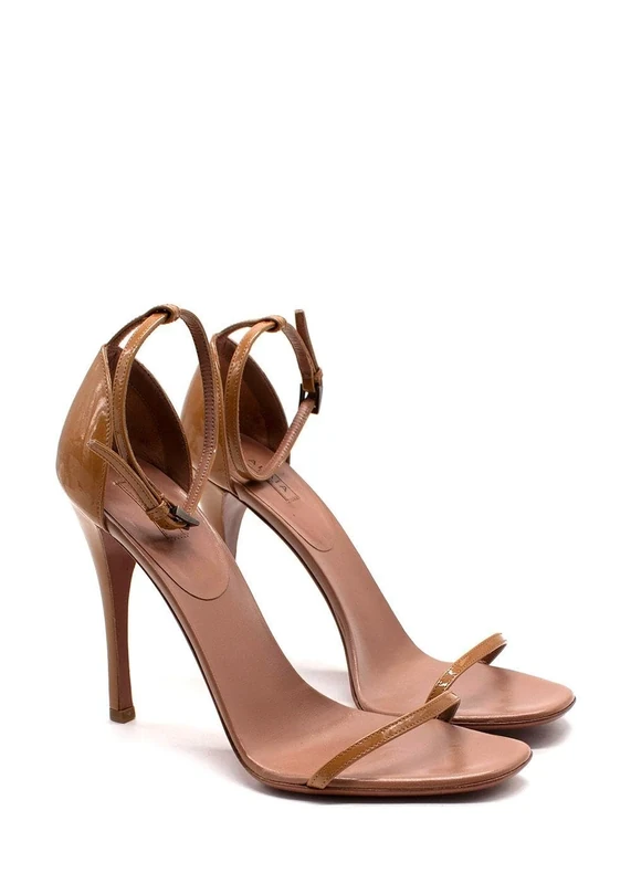 Alaia Pre-Loved Beige Barely There Sandals in Patent Leather