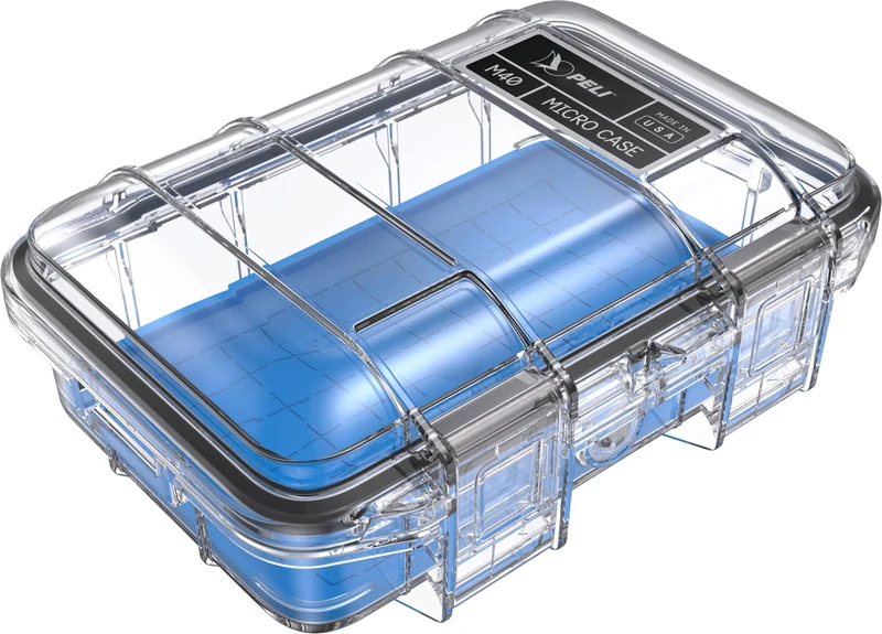 PELI M40 Micro Case – Small Protective Case; Superior Protection for Valuable Equipments and Compact Tools; Water Resistant, Dust Resistant and Crushproof; Volume 1 Litre; Colour: Blue/Clear