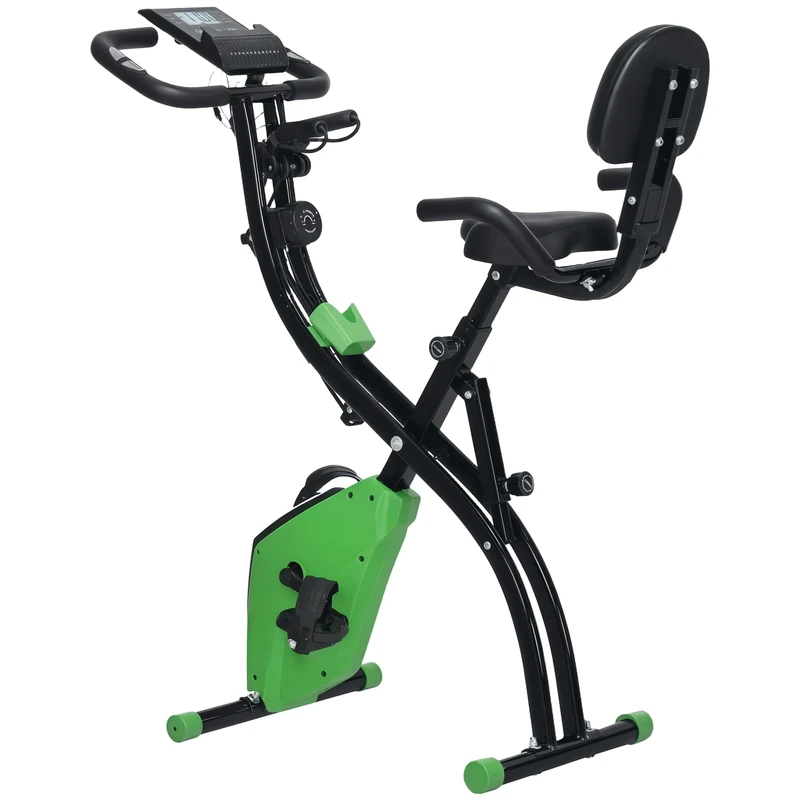 HOMCOM 3-in-1 Folding Exercise Bike, Foldable Stationary Bike with 8-Level Adjustable Magnetic Resistance, Arm Resistance Band, Pulse Sensor and LCD Monitor, Green