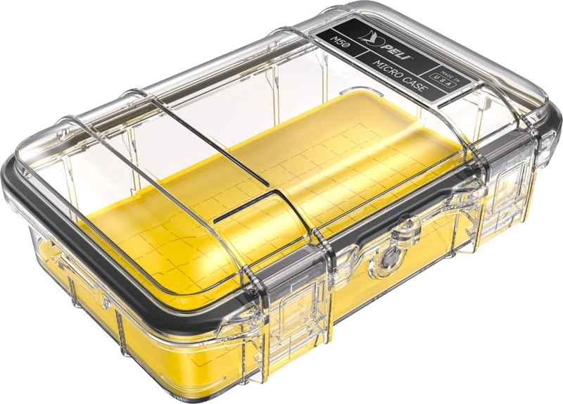 PELI M50 Micro Case – Small Protective Case; Superior Protection for Valuable Equipments and Compact Tools; Water Resistant, Dust Resistant and Crushproof; Volume 1 litre; Colour: YELLOW/CLEAR