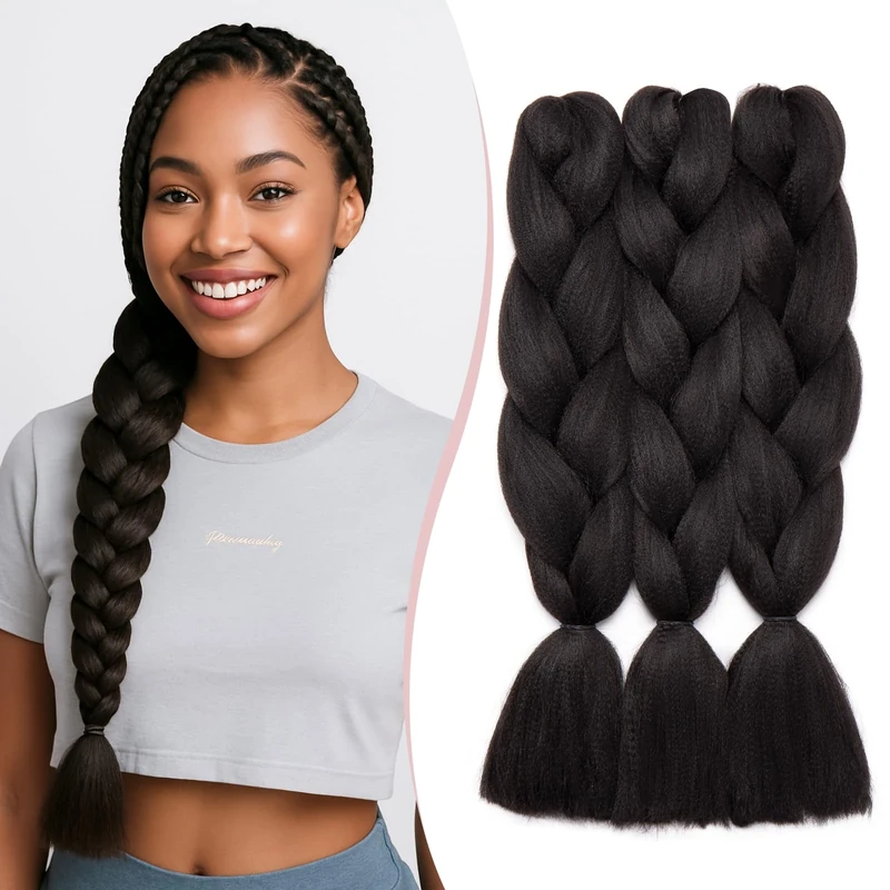 SEGO Pro Braiding Hair Extensions 24 Inch Yaki Synthetic Jumbo Box Braid Hair for Crochet Twist Braids for Women Pack of 3 (Black)