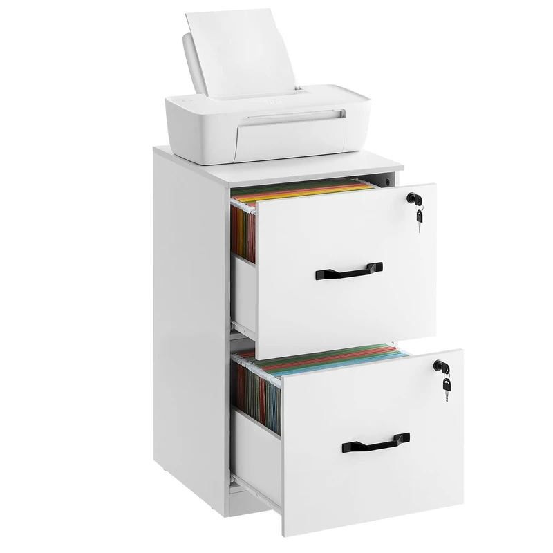 VASAGLE File Cabinet, Filing Cabinet for Home Office, Printer Stand, with 2 Lockable Drawers, Adjustable Hanging Rails, for A4 and Letter-Size Files, Cloud White OFC061W14