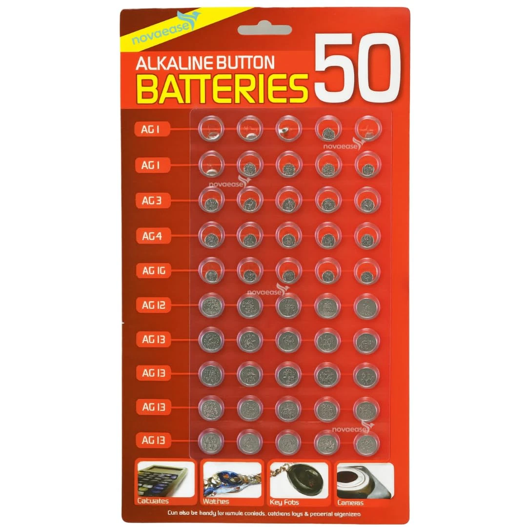 50 Assorted Mixed Alkaline Button Cell Batteries 377 AG1 AG3 AG4 AG10 AG12 AG13