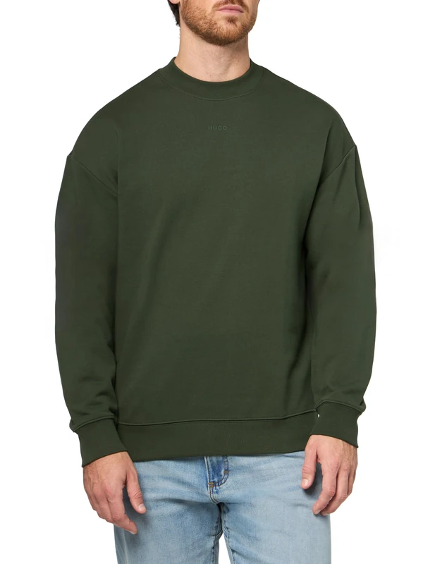 HUGO Men's Small Logo French Terry Sweatshirt, Hunter Green, XXL