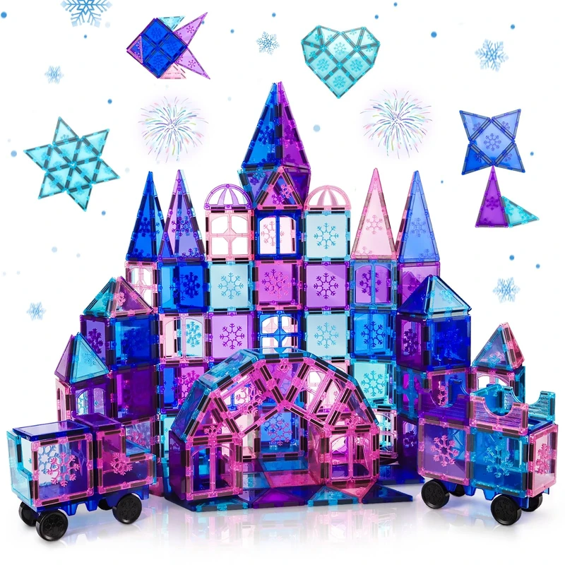 Xekel Magnetic Tiles, 120PCS Magnet Building Set, Magnetic Building Blocks, Montessori Toy for Preschool Boys Girls Toddlers, Frozen Princess STEM Educational Toys Must-Haves