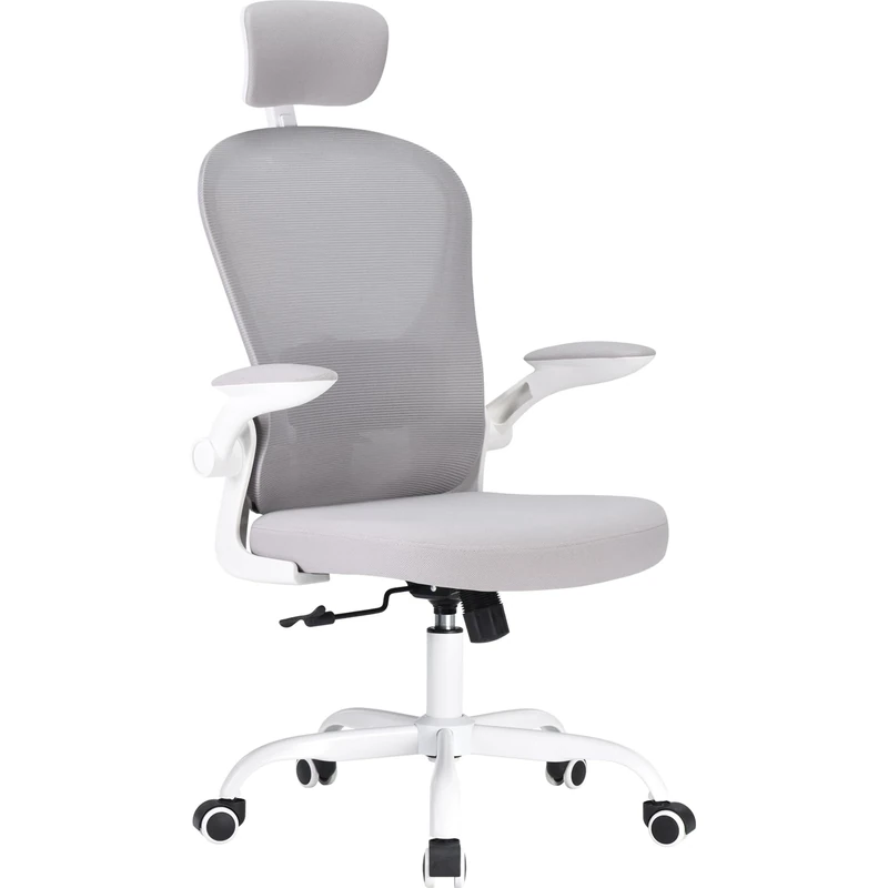 Farini Home Office Mesh Chair with Adjustable Ergonomic Support, Flip-Up Arms & Comfort Seating in White