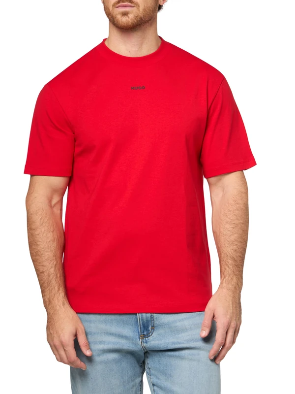 HUGO Men's Small Center Logo Jersey Short Sleeve T-Shirt, Racing Red, XL