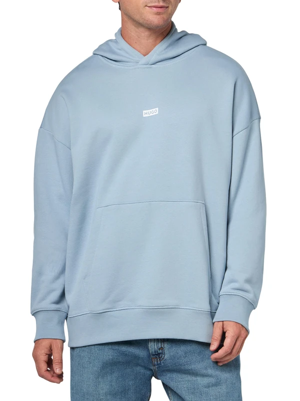 HUGO Men's Back Printed Logo Hooded Sweatshirt, Misty Blue, L