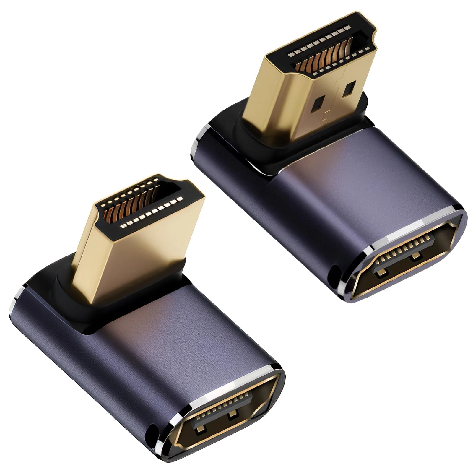 Quwem 2 Pack 8k Left & Right Angle 90 Degree HDMI Adapter, 48Gbps Uhd HDMI 2.1 Male to Female Extender Connector Supports 8K@60Hz 4K@120Hz Compatible with HDTV Laptop Computer TV