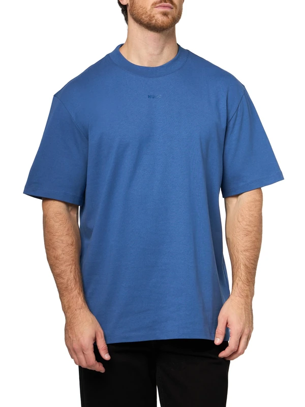 HUGO Men's Small Center Logo Jersey Short Sleeve T-Shirt, Skyline Blue, XXL