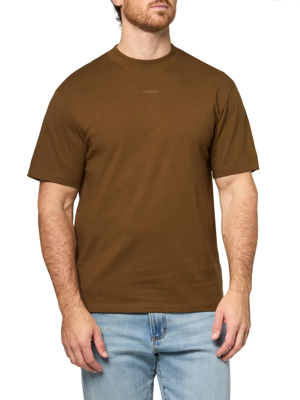 Hugo Men's Small Center Logo Jersey Short Sleeve T-Shirt, Dark Sepia, S