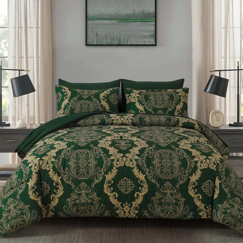 WONGS BEDDING Green 7 Pieces Comforter Set Damask Comforter Bedding Set-YS01AB091355Q7U-A