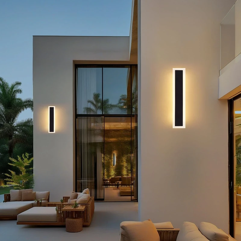 Warmiehomy 2 Pack Outdoor Wall Lights, Modern LED Long Wall Lamp, IP67 Waterproof Outside Lights Mains Powered, 3000K Aluminum Black Exterior & Indoor Wall Light for Garden Porch Hallway Garage, 40cm