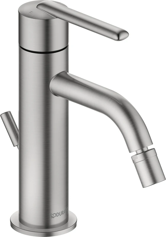 Duravit Balcoon Single Lever Bidet Mixer Tap (Spout Height 119 mm), Bidet Mixer with Pop-Up Waste Set, Brushed Stainless Steel