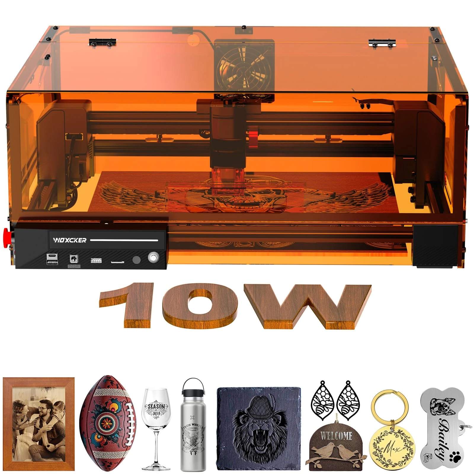 Laser Engraving Machine, Woxcker L2 MAX 10W Enclosure Laser Engraver, 300x300mm Bed Size 0.01mm High Precision Engraving and Cutting for Wood, Stainless Steel, Glass (Class 1 Output: 10000mW)