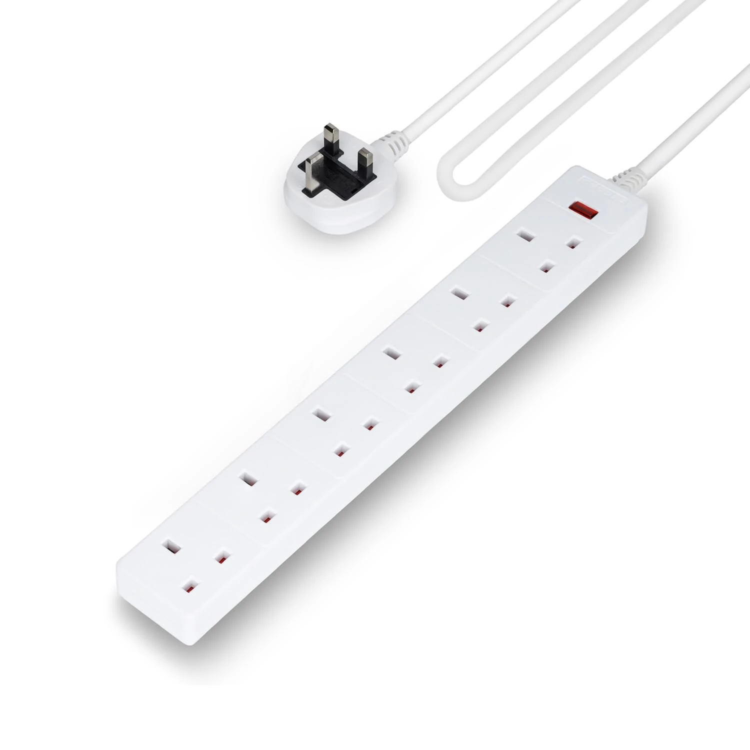 GEEPAS 6 Gang Extension Lead, 3M Cable | 6-Way Plug Extension Cable | 6 Socket Power Strip with Neon Indicator Light | Heavy Duty UK Plug