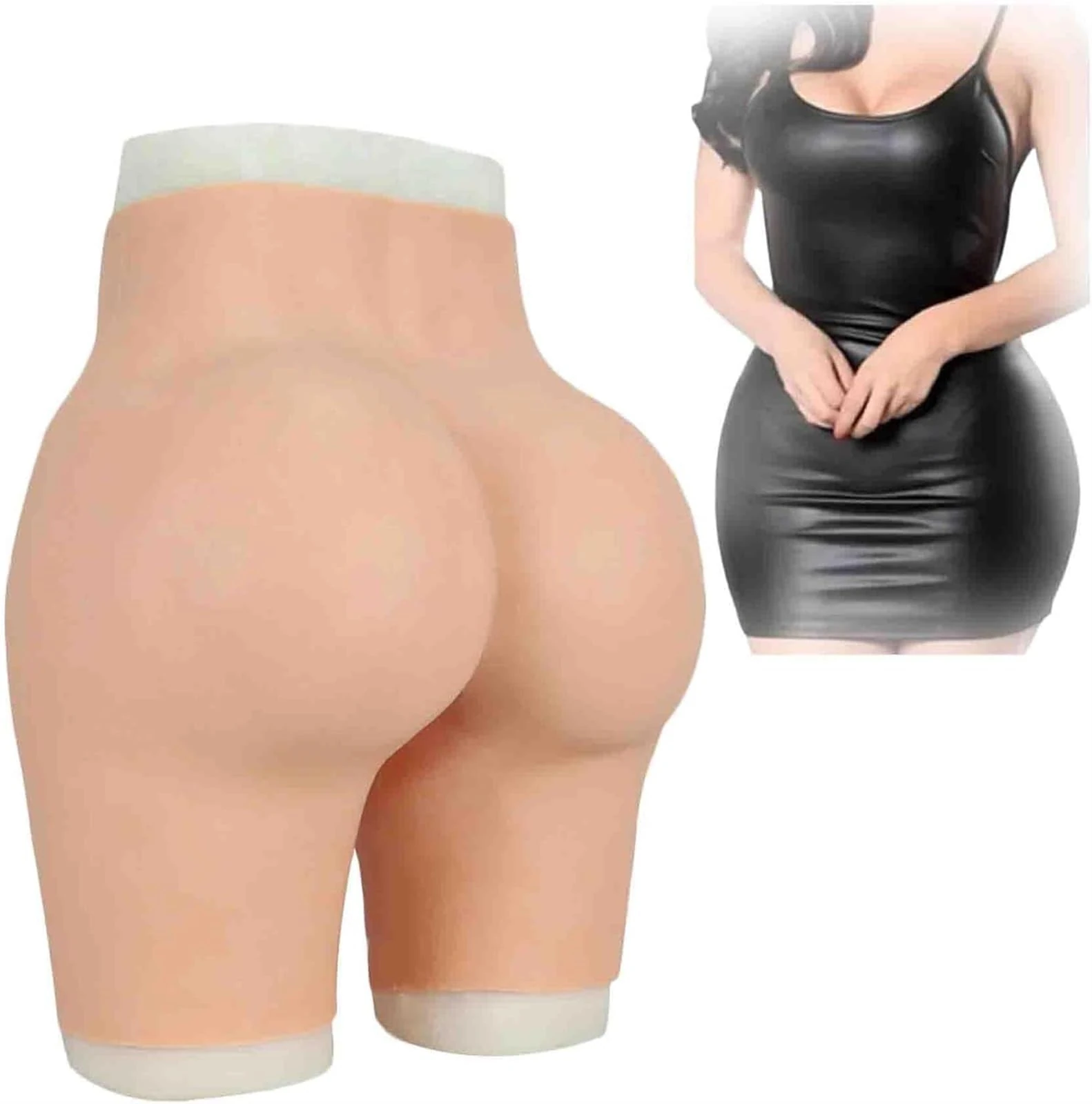 Crossdresser Silicone Pants Male to Female Fake Vagina Panties Penetrable Butt Shaper Control Shorts(White,Upgrades)