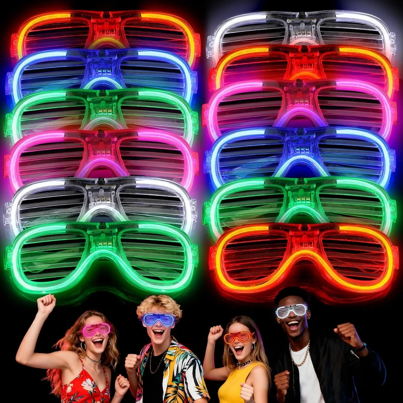 SCIONE 12 Pack LED Glasses, Light Up Toys with Multi Colors&3 Light Modes, Glow in the Dark Party Supplies, Glow Party Glasses for Birthday, Christmas, Halloween and Neon Party Decorations