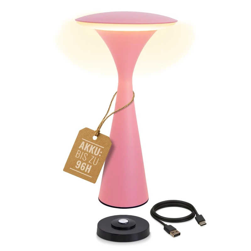 8 seasons Design Table Lamp Wireless, Dimmable, Outdoor & Indoor - Hello Space - USB Charging Station, 27 cm, Aluminium (Pink), LED Warm White to Cool White, Touch Control, Battery Table Lamp