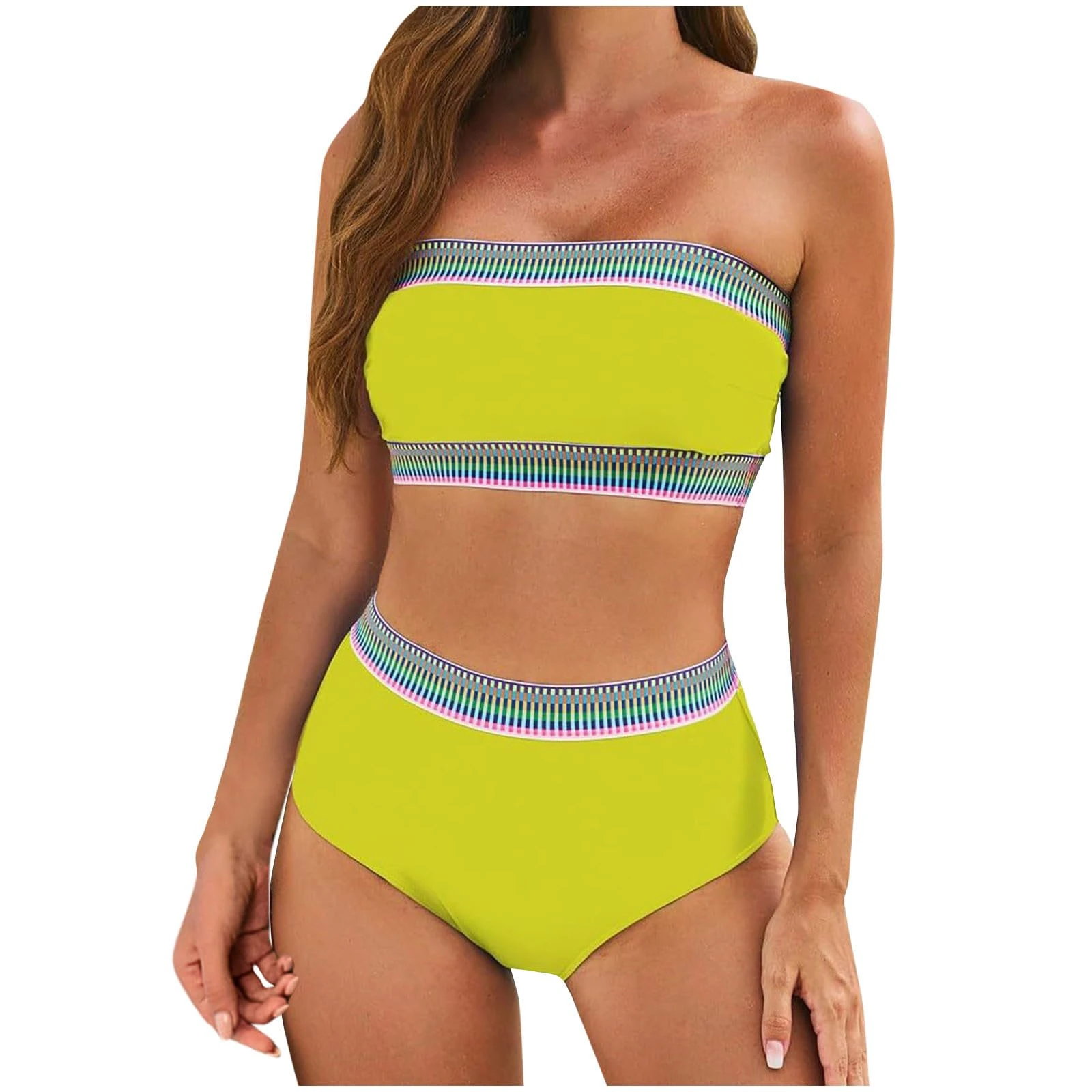 AMhomely My Order 2 Piece Bandeau Bikini Skirted Bikini Bottoms Strapless Tube Top Briefs Swimwear Crochet Bathsuits Sea Side Holiday Pool Party Modest Swimming Costume Today's Deals 01 Yellow S