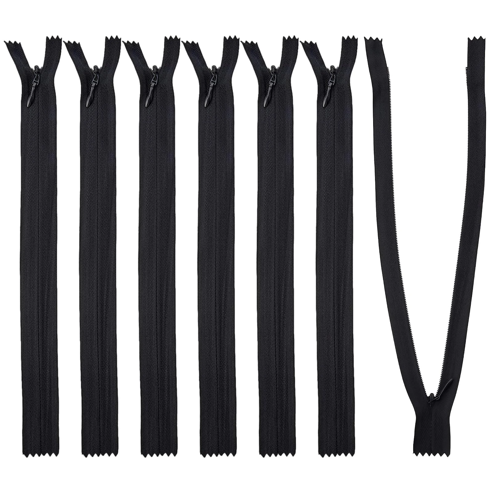 Omeblos 6Pcs Black Zip, 16inch Zips for Sewing Invisible Zip, Zipper Tape Sewing Accessories Zips for Making Bags Pouches Dresses Pants Shirts & Fabric Edges Pillow Covers or Sewing Craft Projects