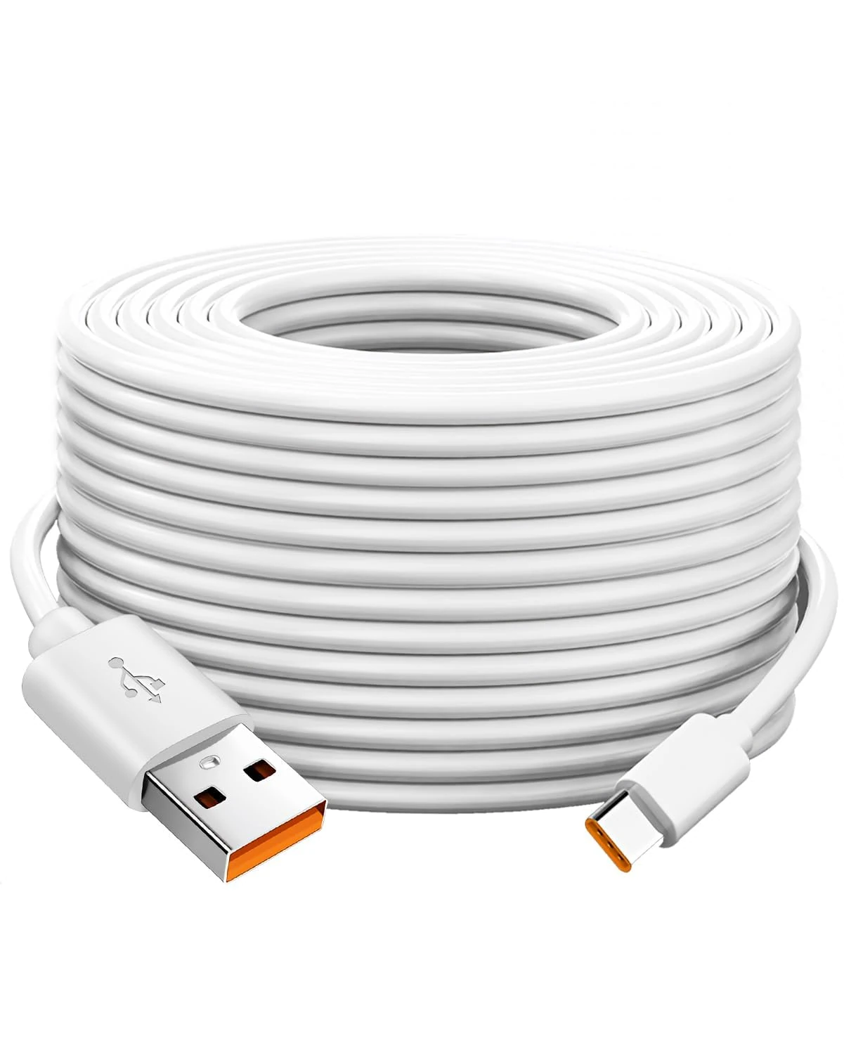 10m Extra Long USB C Cable,Durable USB A to USB C Fast Charge Cord Power Extension Charging Lead for Security Cameras Tablets USB-C SmartPhones Controller and More(White)