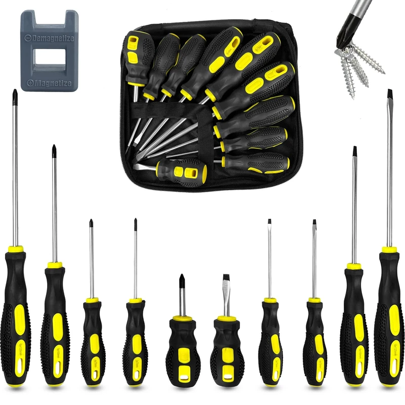 ZBXSNK 10Pcs Screwdriver Set 5 Size Heavy Duty Chrome Vanadium Steel Magnetic Screwdriver with 5 Cross& 5 Flat Head Soft Non-Slip Grip Hand Tools (10 PCS Screwdriver)