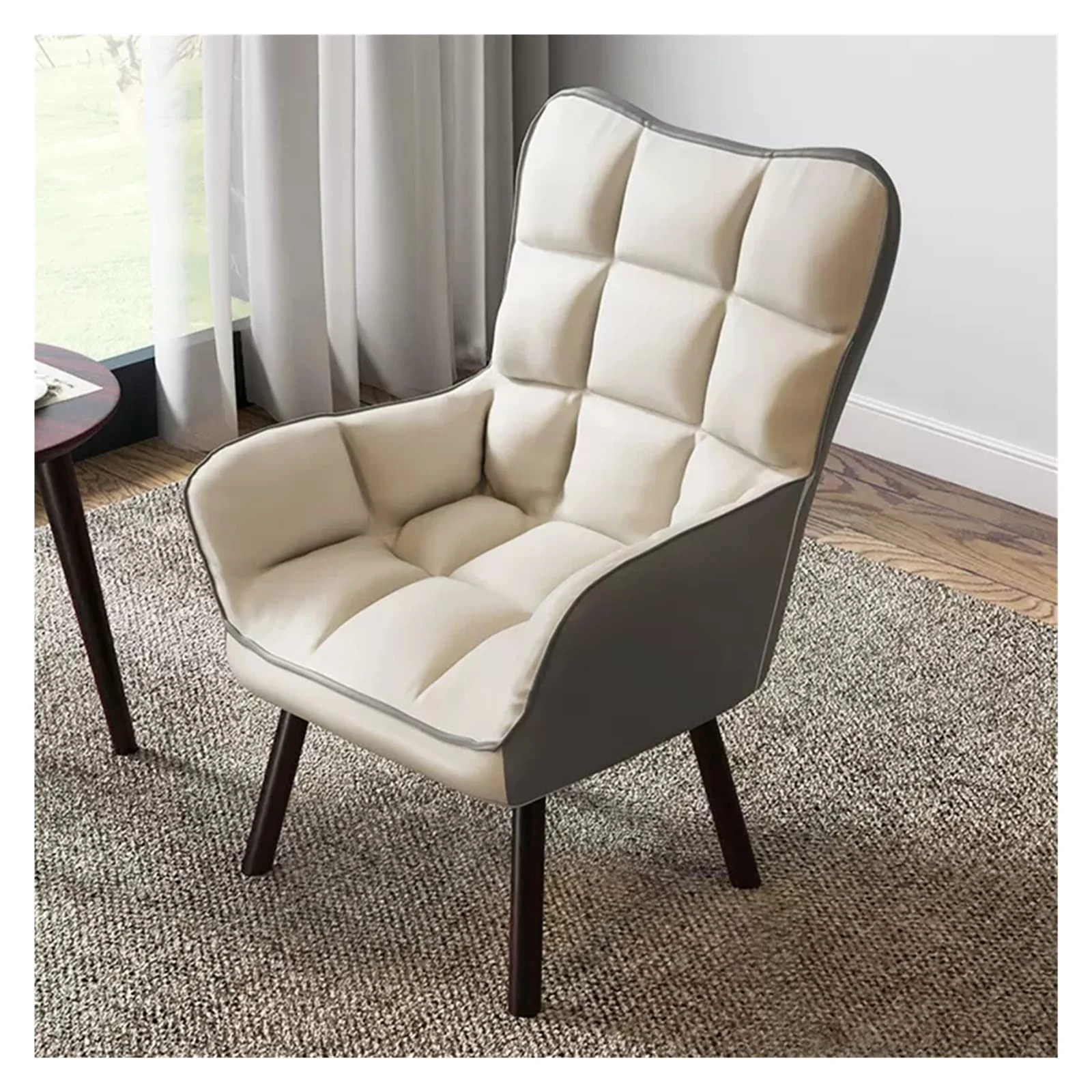 Mid Century Modern White Arm Lounge Sofa – High Back Fabric Upholstered Accent Chair with Solid Wood Legs for Living Room Reading & Leisure – Stylish Comfort