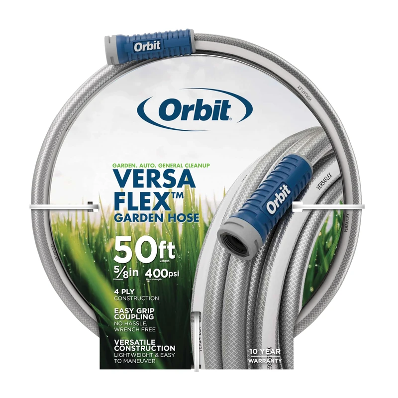 Orbit Versaflex 50 ft x 5/8 in Garden Hose – Lightweight, Durable, 400 PSI, Easy-Grip Coupling