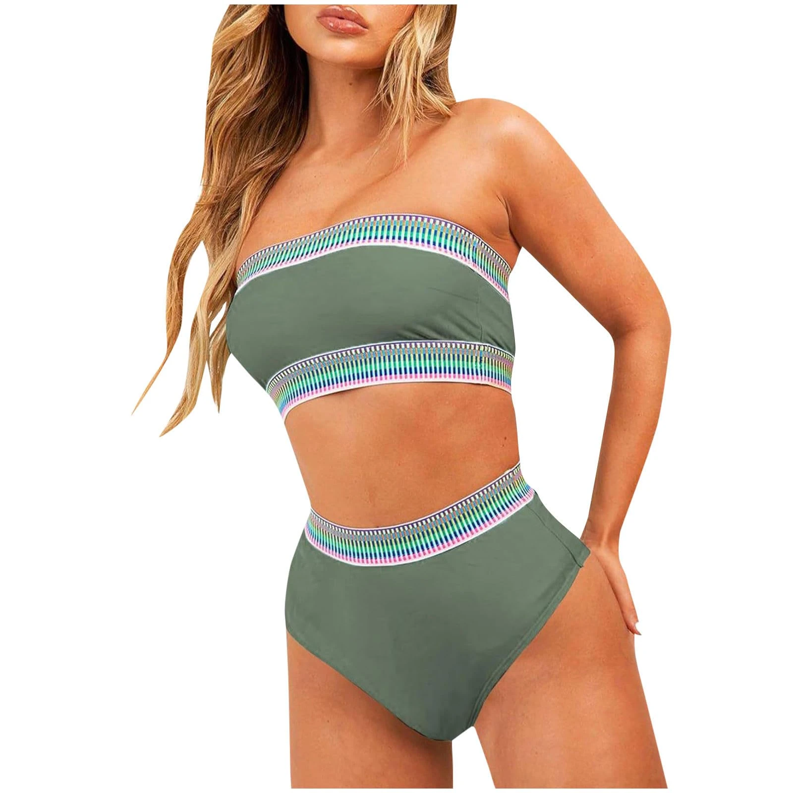 AMhomely My Order 2 Piece Bandeau Bikini Skirted Bikini Bottoms Strapless Tube Top Briefs Swimwear Crochet Bathsuits Sea Side Holiday Pool Party Modest Swimming Costume Today's Deals 01 Green S