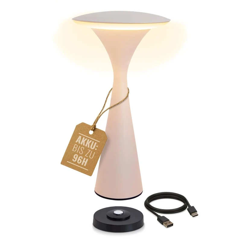 8 seasons Design Table Lamp Wireless, Dimmable, Outdoor & Indoor - Hello Space - USB Charging Station, 27 cm, Aluminium (Ivory), LED Warm White to Cool White, Touch Control, Battery Table Lamp