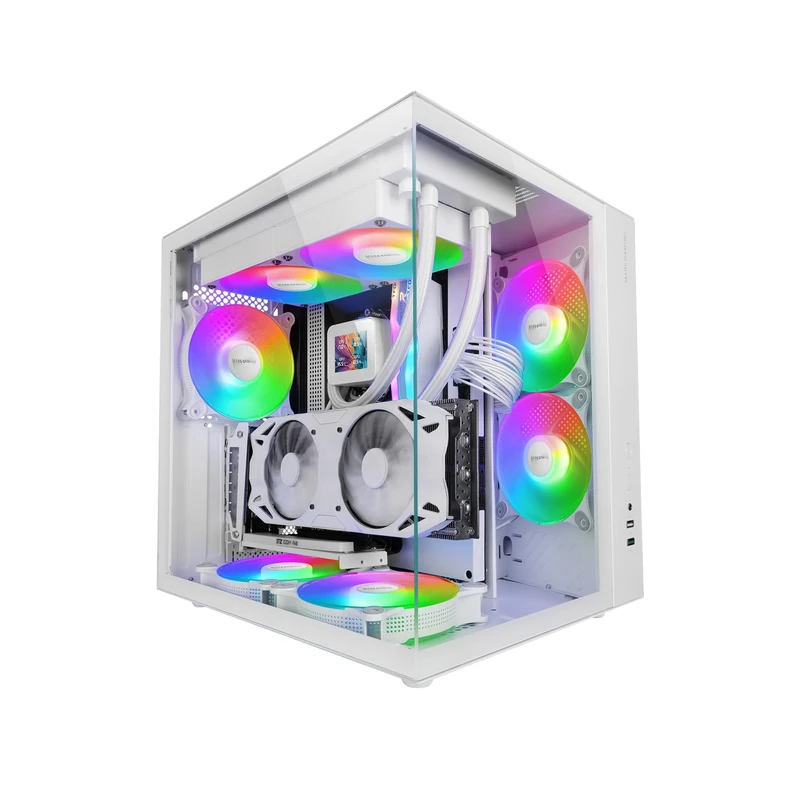 Mars Gaming MCV-ONE, ATX Gaming Case, Dual Continuous Tempered Glass, 12cm Rear FRGB Fan, Dual-Chamber Structure, Compact Mid-Tower PC, Liquid Cooling Support up to 240mm, White