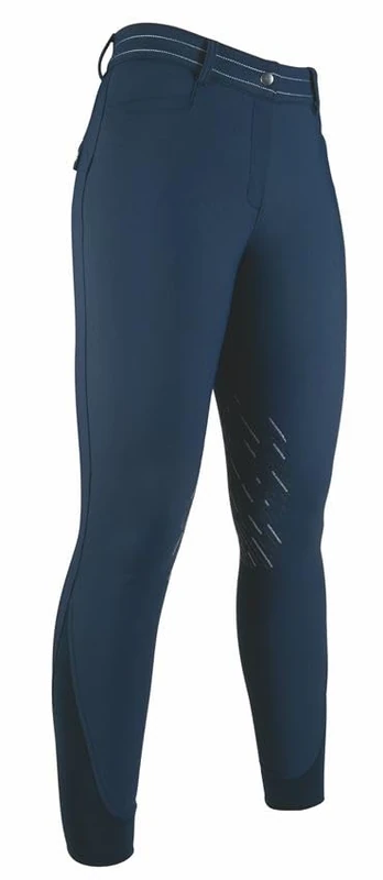 HKM Women's Softshell Elegance Style Silicone Knee Patch Riding Breeches, Deep Blue, 30