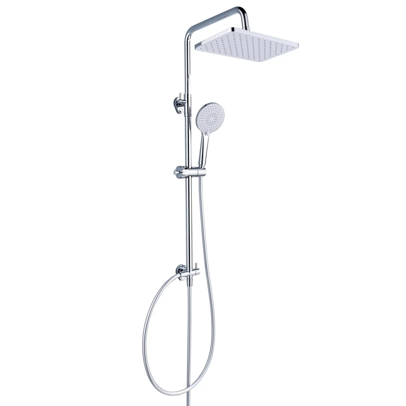 YEAUPE PRO Shower System Without Fittings, Chrome Stainless Steel Shower Set, 30 x 20 cm Square Rain Shower Head, 3 Jet Types, ABS Hand Shower, Shower Head, 65-102 cm, Height-Adjustable Shower Rail