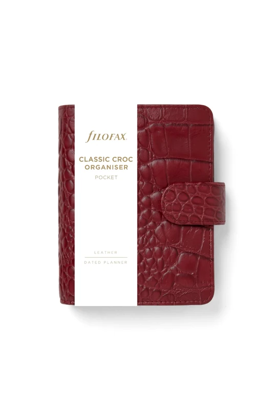 Filofax Classic Croc Pocket Leather Organiser - Cherry