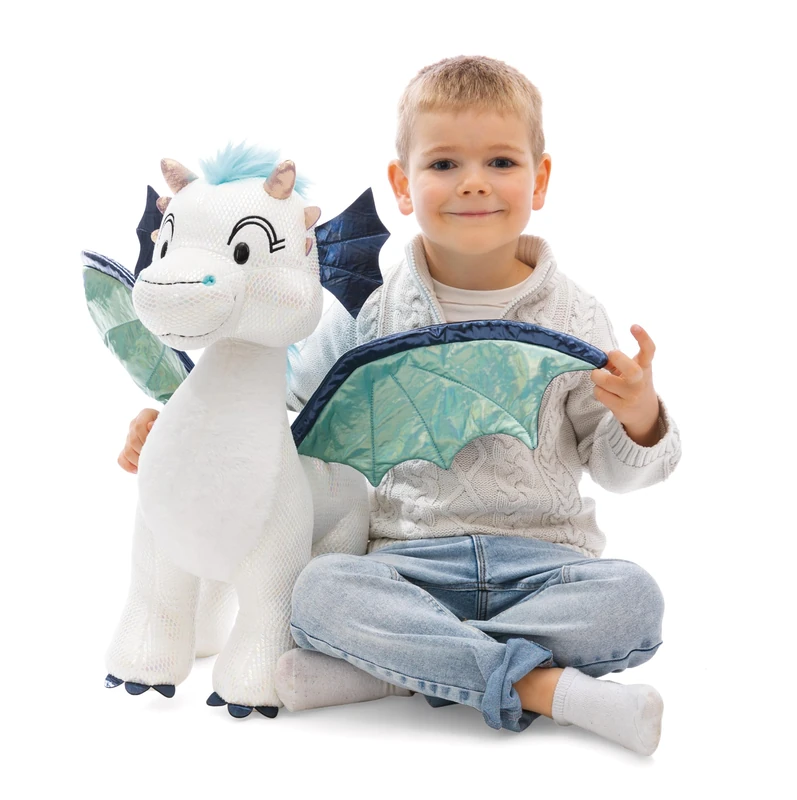 NICI Cuddly Toy, Dragon Zafura, 50 cm, White, Soft Plush with Glitter Effect, Soft Stuffed Toy for Cuddling and Playing for Children and Adults – 62433