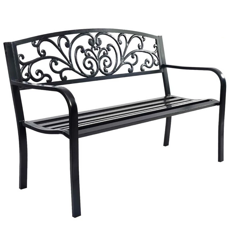 FANTASK Cast Iron Garden Bench, 127 x 60 x 85 cm, Cast Iron Bench for 2-3 Seater, Iron Bench for Garden, Black - Image 1