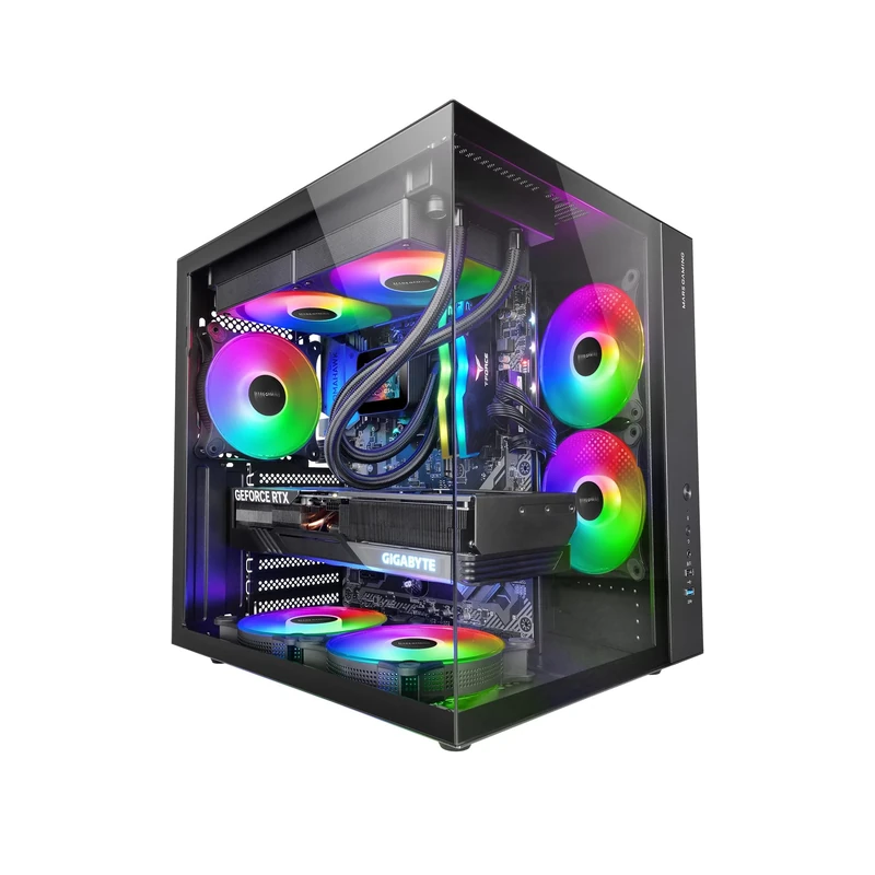 Mars Gaming MCV-ONE, ATX Gaming Case, Dual Continuous Tempered Glass, 12cm Rear FRGB Fan, Dual-Chamber Structure, Compact Mid-Tower PC, Liquid Cooling Support up to 240mm, Black