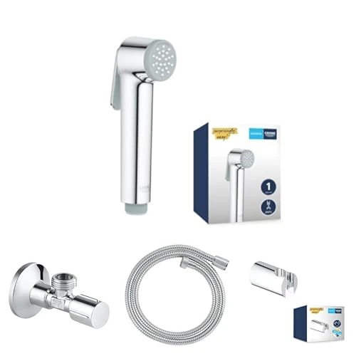 GROHE Vitalio Trigger Spray 30 Shower Set (Including Bidet Trigger Control Hand Shower, 1250mm Metal Long Life Hose, Wall Holder and Angle Valve Wall Connection 1/2" Outlet 1/2", Chrome