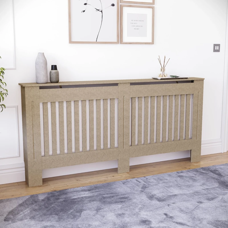 Vida Designs Chelsea Radiator Cover Unfinished - Extra large - Modern Vertical Slat Design For Optimal Heat Circulation - H82xW172xD19cm - Unpainted MDF Cabinet Ideal For Living Room & Hallway