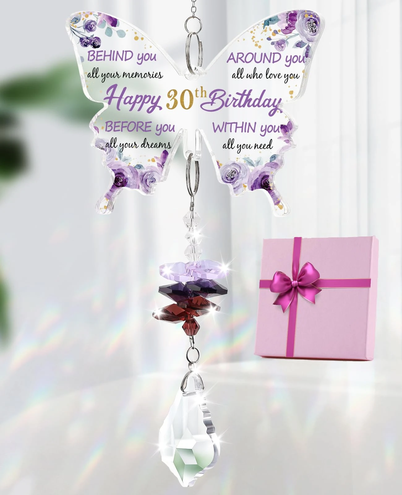 TheGiffter 30th Birthday Gifts for Women 1995, Unique Butterfly Suncatcher Crystal - Spiritual Gifts for Her Mother Mum Sister Wife Best Friend, Funny Happy Birthday Presents for Female