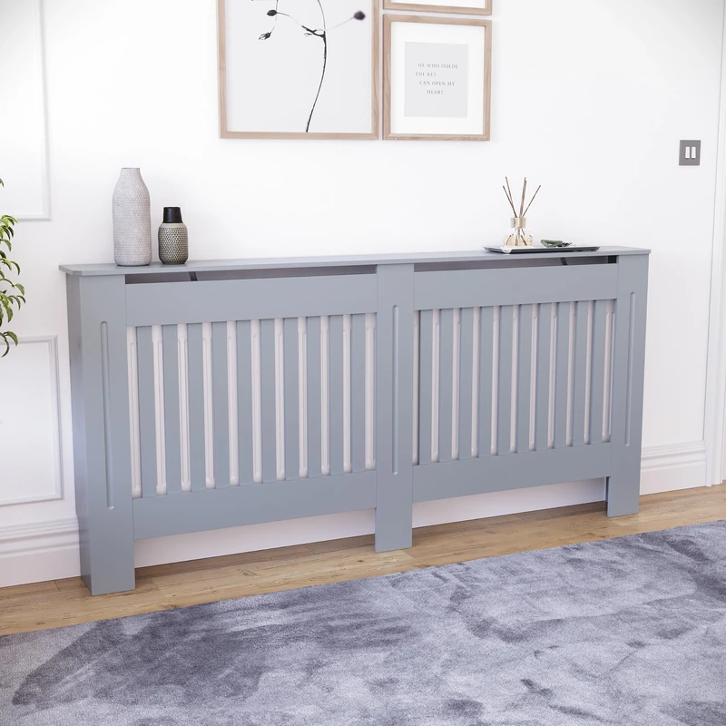 Vida Designs Chelsea Radiator Cover Grey - Extra Large - Modern Vertical Slat Design For Optimal Heat Circulation - H82xW172xD19cm - Painted MDF Cabinet Ideal For Living Room & Hallway